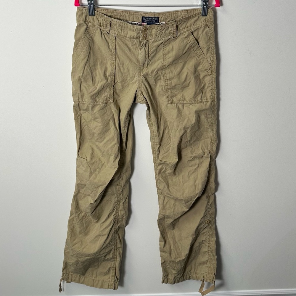 Y2K POLO JEANS CO women's tan mid rise straight leg convertible pants, 6 US.